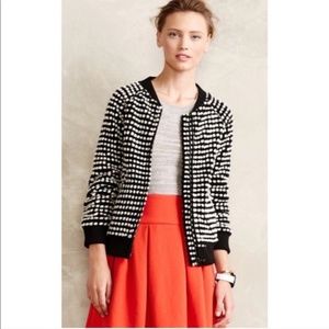 Elevenses Dot Bomber Jacket Sweater Small Anthropologie black and white wool